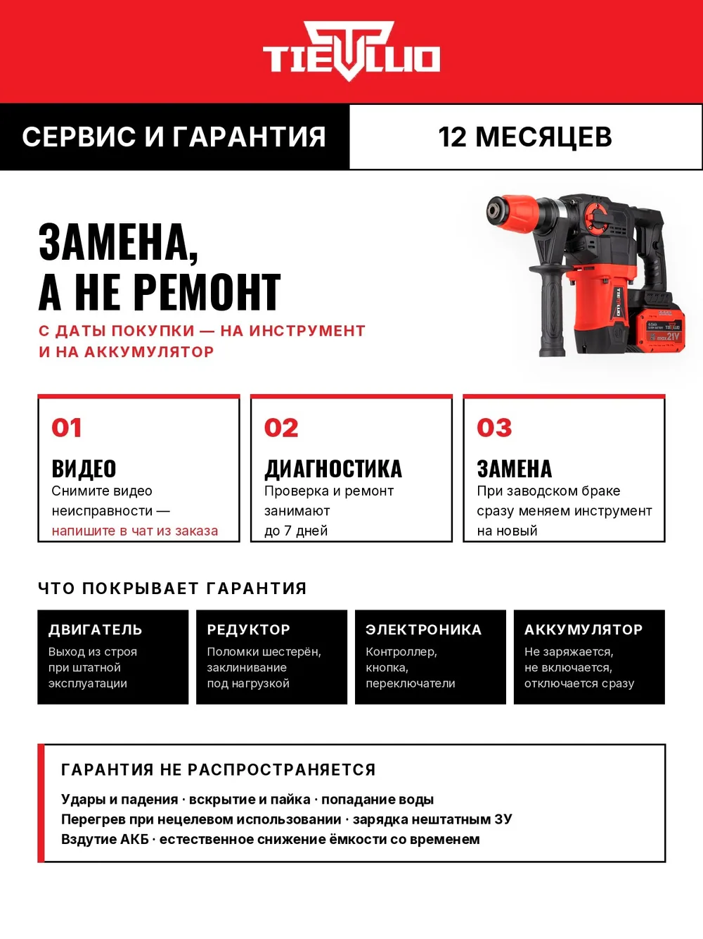 гарантия перфоратор tiellio 30TD