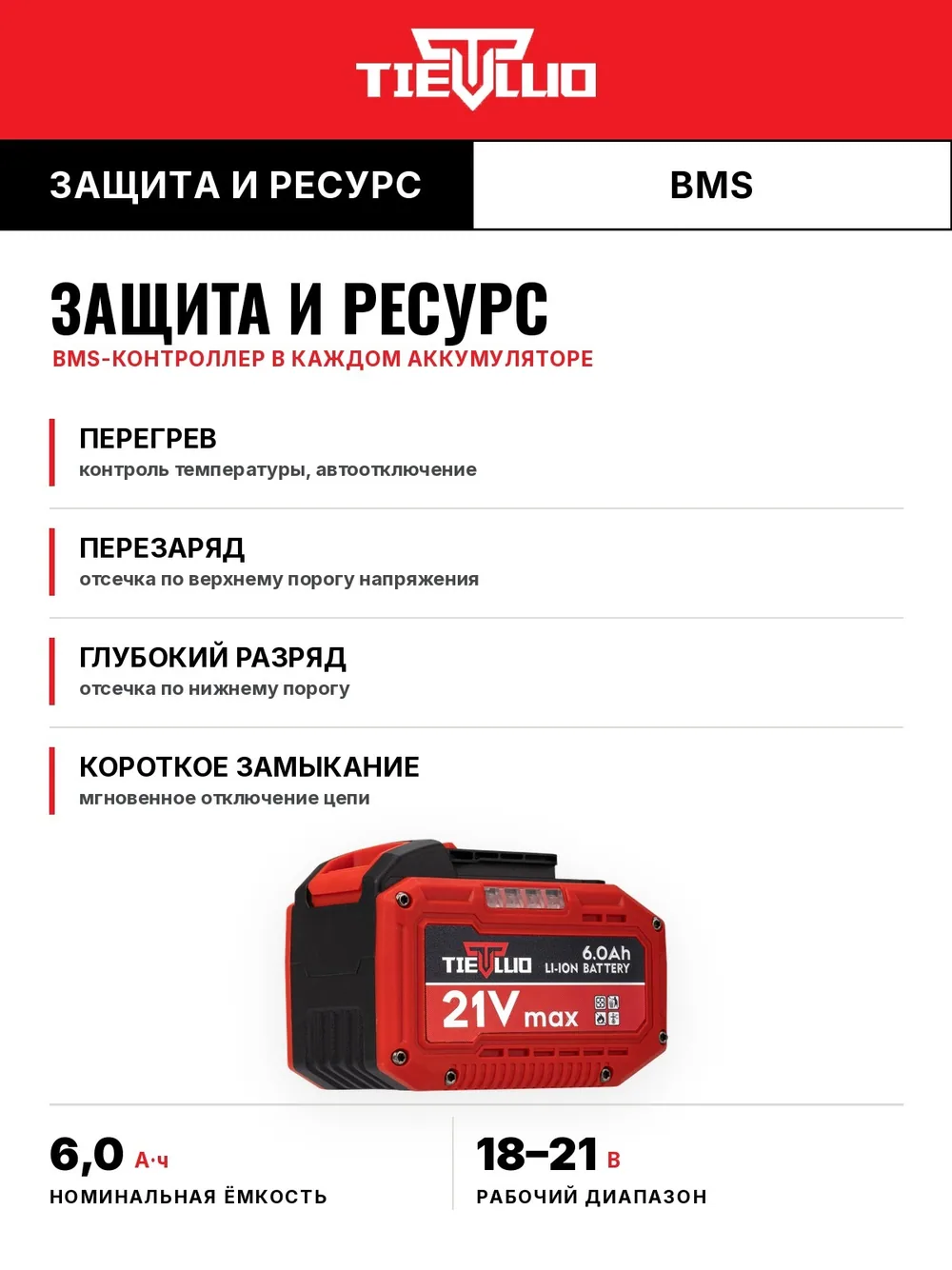 АКБ защита и ресурс перфоратор tiellio 30TD
