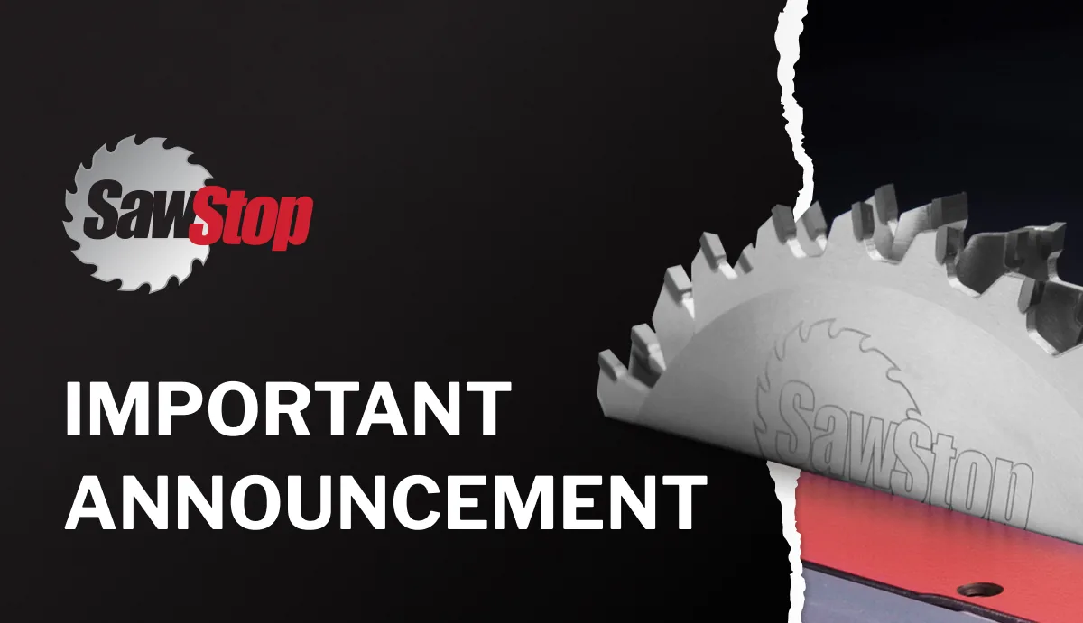 Официальный баннер SawStop, которым компания сопроводила заявление об уходе из Европы и Великобритании