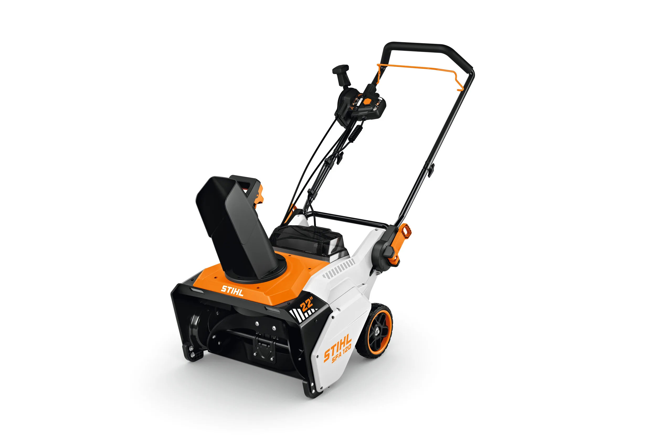 Аккумуляторная снегоуборочная машина Stihl SFA 120 с резиновым шнеком, поворотным желобом и складной рукояткой